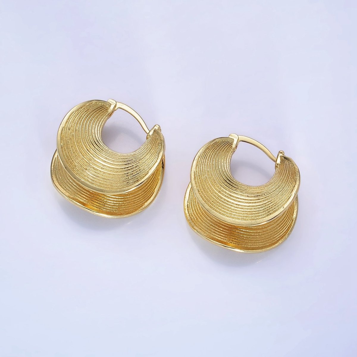 14K Gold Filled Line-Textured Curved Band Latch Hoop Earrings in Gold &amp; Silver | AB1313 AB1314