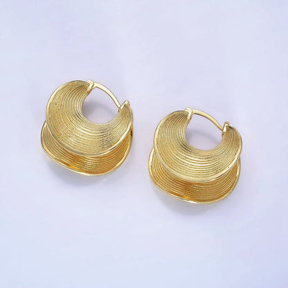 14K Gold Filled Line-Textured Curved Band Latch Hoop Earrings in Gold &amp; Silver | AB1313 AB1314