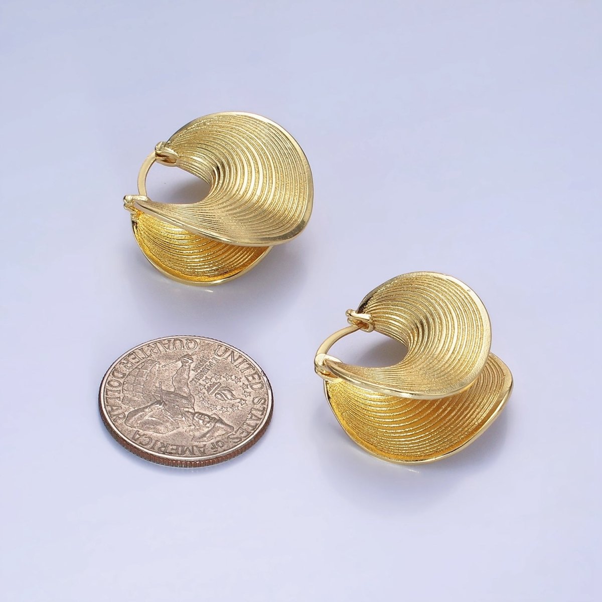14K Gold Filled Line-Textured Curved Band Latch Hoop Earrings in Gold &amp; Silver | AB1313 AB1314