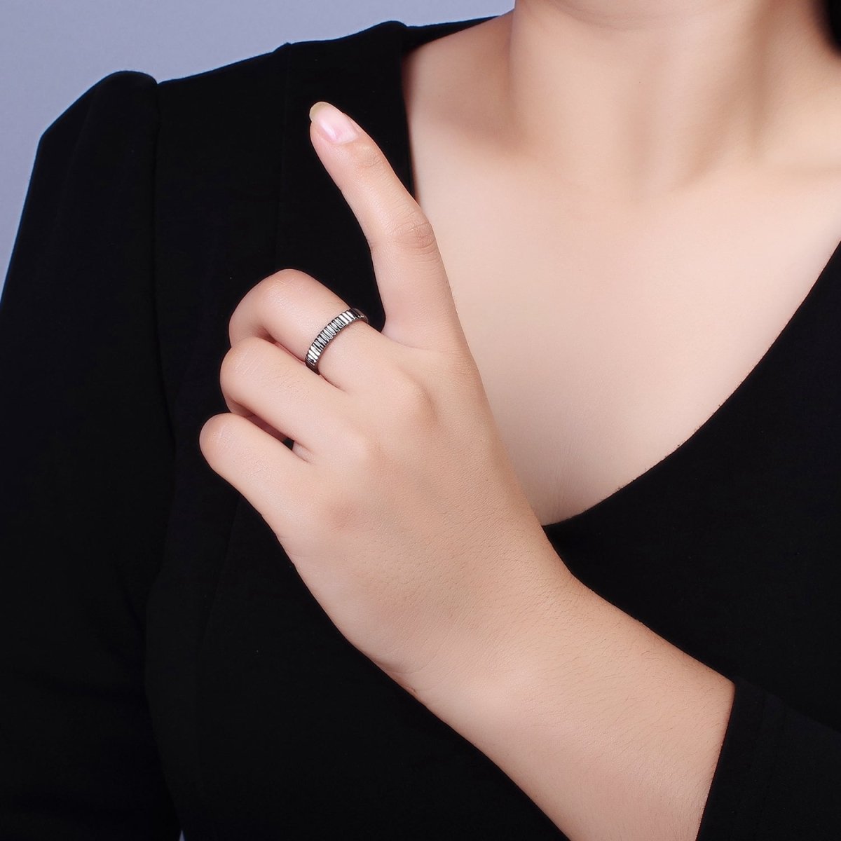 14K Gold Filled Minimalist Lined Ribbed Band Ring in Gold, Silver &amp; Black | O1181 - O1183