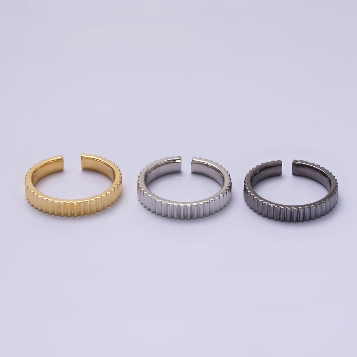 14K Gold Filled Minimalist Lined Ribbed Band Ring in Gold, Silver &amp; Black | O1181 - O1183