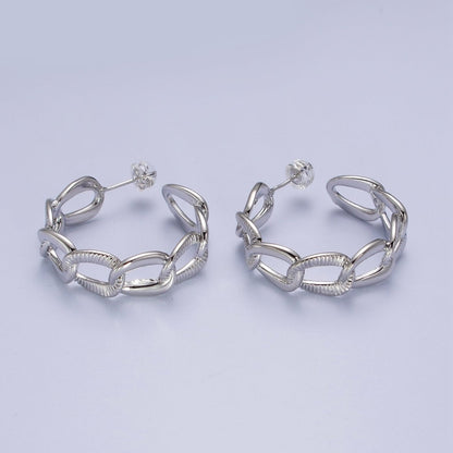 14k Gold Filled Link Chain Hoop Earring 30mm Hoops Earrings Silver Earring | AE1099 AE1100