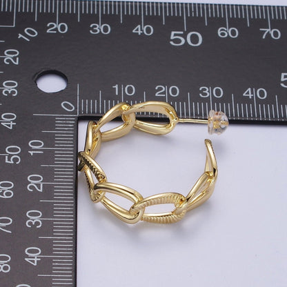 14k Gold Filled Link Chain Hoop Earring 30mm Hoops Earrings Silver Earring | AE1099 AE1100