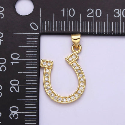 14K Gold Filled Lucky Horseshoe Micro Paved CZ Pendant | AA484