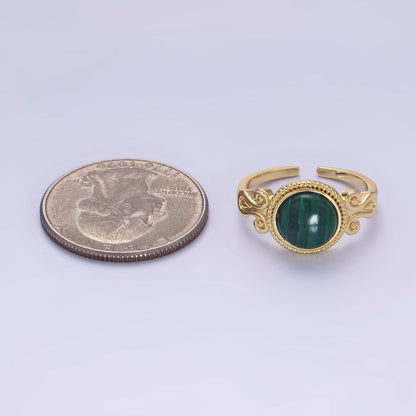 14K Gold Filled Malachite Croissant Bezel Artisan Ring | O1342