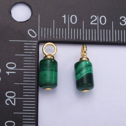 14K Gold Filled Malachite Gemstone Tube Drop Charm | AG685