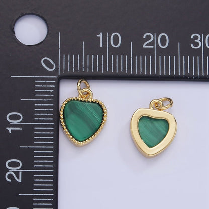 14K Gold Filled Malachite Heart Dotted Bezel Charm | W561