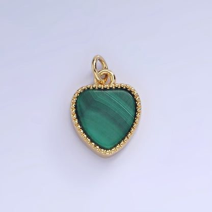 14K Gold Filled Malachite Heart Dotted Bezel Charm | W561