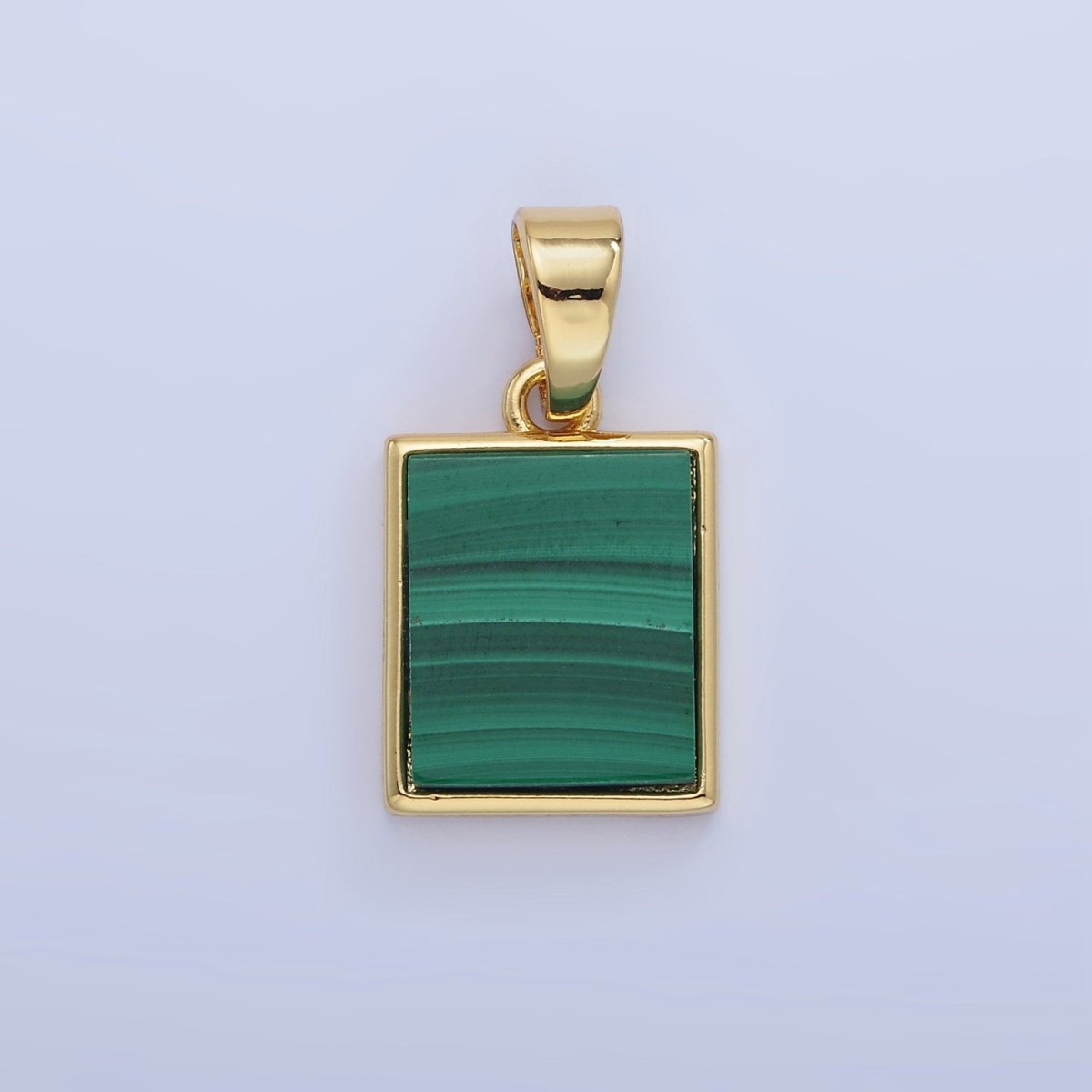 14K Gold Filled Malachite Rectangle Tag Bezel Pendant | AA1255