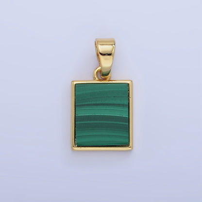 14K Gold Filled Malachite Rectangle Tag Bezel Pendant | AA1255