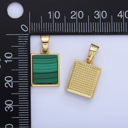 14K Gold Filled Malachite Rectangle Tag Bezel Pendant | AA1255