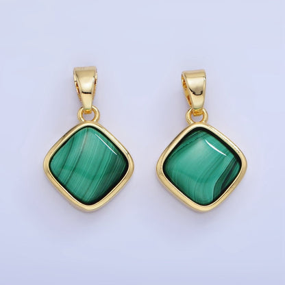 14K Gold Filled Malachite Rhombus Bezel Pendant | AA1253
