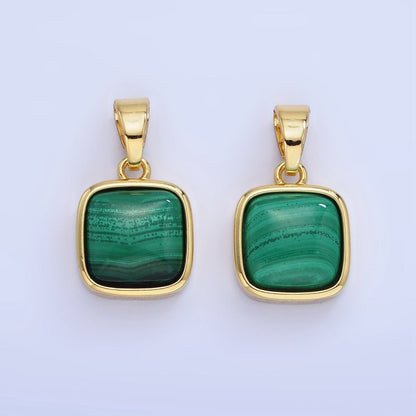 14K Gold Filled Malachite Square Bezel Pendant | AA1254