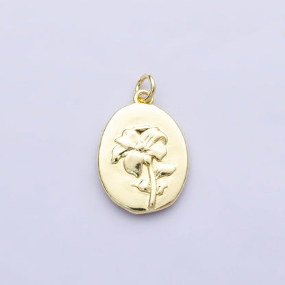 14K Gold Filled Marigold October Birth Flower Personalized Hammered Stamped Double Sided Charm | AG253