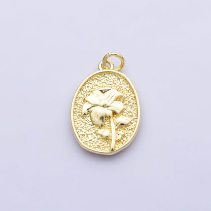 14K Gold Filled Marigold October Birth Flower Personalized Hammered Stamped Double Sided Charm | AG253