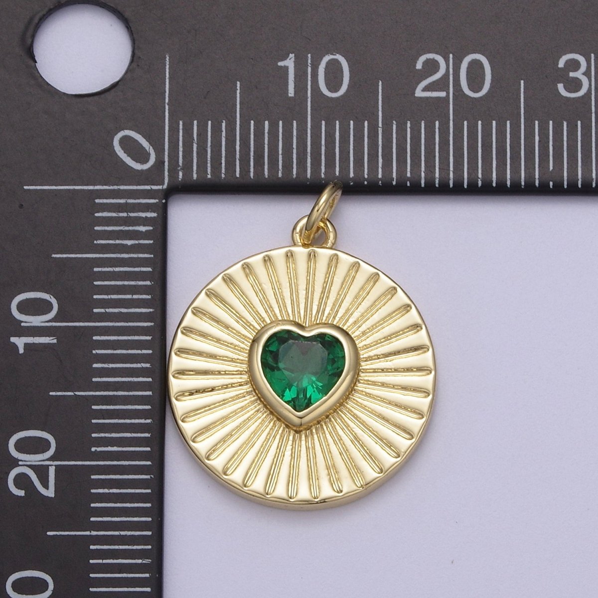 14K Gold Filled Medallion Charm Cubic Zirconia Micro Pave Heart Pendant For Minimalist Jewelry N-631