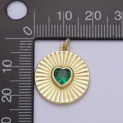 14K Gold Filled Medallion Charm Cubic Zirconia Micro Pave Heart Pendant For Minimalist Jewelry N-631