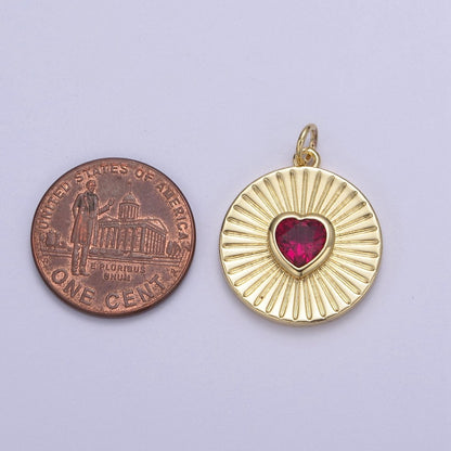 14K Gold Filled Medallion Charm Cubic Zirconia Micro Pave Heart Pendant For Minimalist Jewelry N-631