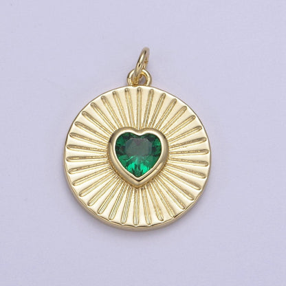 14K Gold Filled Medallion Charm Cubic Zirconia Micro Pave Heart Pendant For Minimalist Jewelry N-631