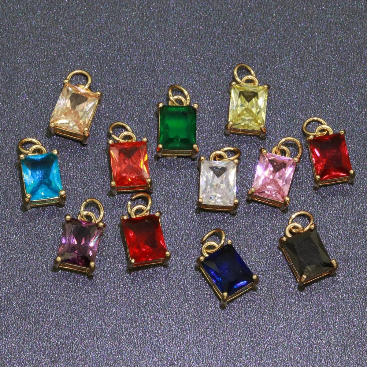 14k Gold Filled Micro Pave CZ Geometric Pendant Charm Emerald Cut Birthstone Add on charm E-881-E-891 C-369