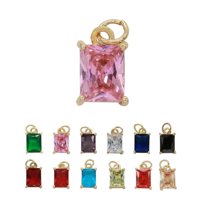 14k Gold Filled Micro Pave CZ Geometric Pendant Charm Emerald Cut Birthstone Add on charm E-881-E-891 C-369