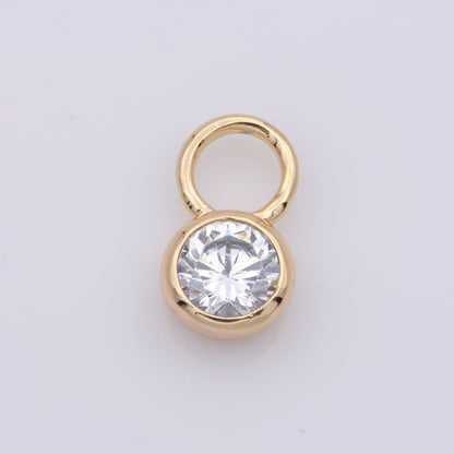 14k Gold Filled Micro Pave CZ Geometric Pendant Charm Mini Clear CZ Circle Bezel Cut Pendant Charm With Large Hole M482