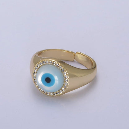 14K Gold Filled Micro Pave Evil Eye Blue Dome Ring Open Adjustable Ring U-474