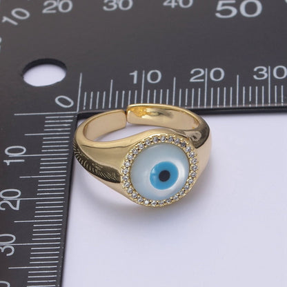 14K Gold Filled Micro Pave Evil Eye Blue Dome Ring Open Adjustable Ring U-474