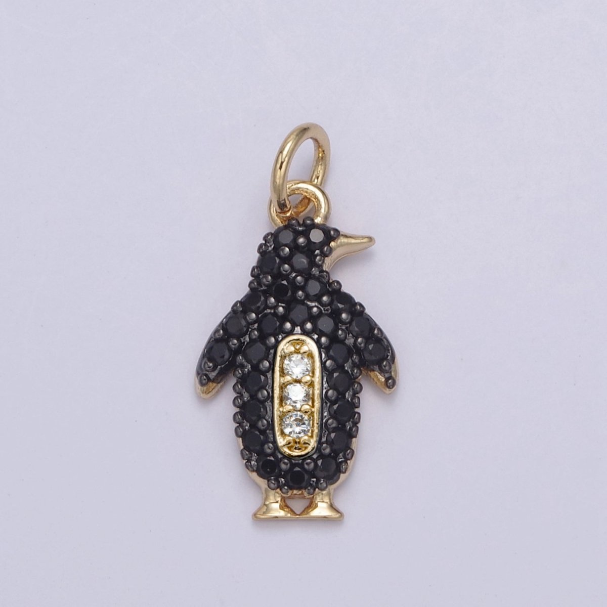 14k Gold Filled Micro Pave Penguin Charm in Gold &amp; Black for Animal Lover | N-766