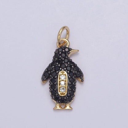 14k Gold Filled Micro Pave Penguin Charm in Gold &amp; Black for Animal Lover | N-766
