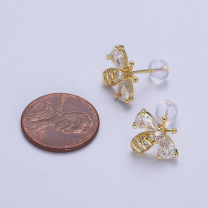 14K Gold Filled Micro Paved Bumble Queen Bee Cubic Zirconia Gold Stud Earrings | AD-586
