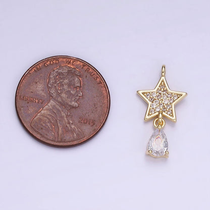 14K Gold Filled Micro Paved Celestial Star Teardrop CZ Charm | W531