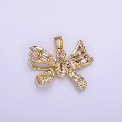 14K Gold Filled Micro Paved CZ Baguette Ribbon Bow Pendant in Gold &amp; Silver | AA1156