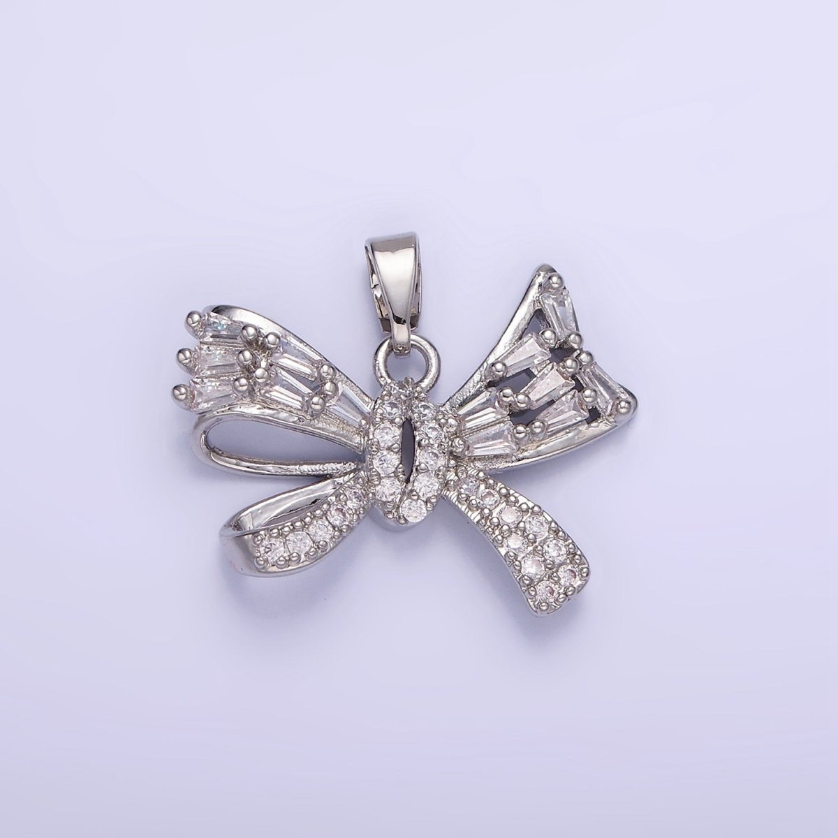 14K Gold Filled Micro Paved CZ Baguette Ribbon Bow Pendant in Gold &amp; Silver | AA1156