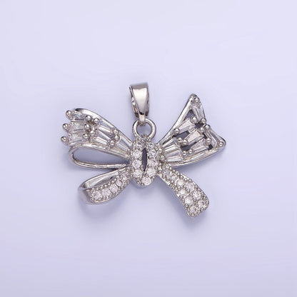 14K Gold Filled Micro Paved CZ Baguette Ribbon Bow Pendant in Gold &amp; Silver | AA1156