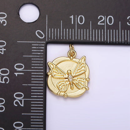 14K Gold Filled Micro Paved CZ Butterfly Round Square Charm | AG309