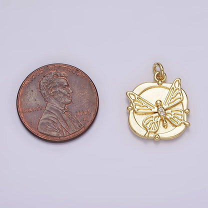 14K Gold Filled Micro Paved CZ Butterfly Round Square Charm | AG309