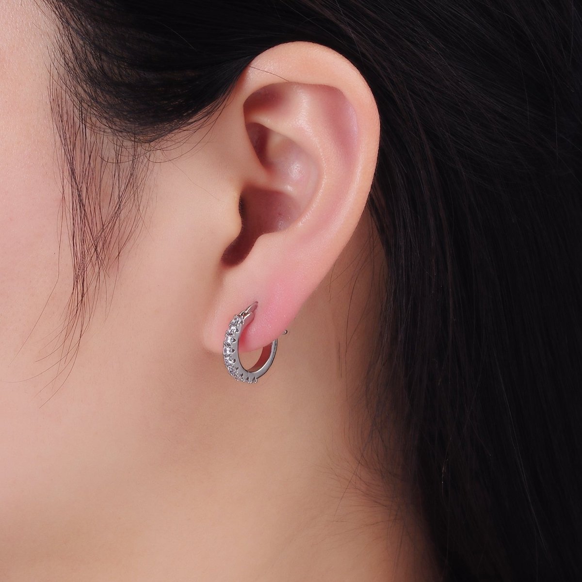 14K Gold Filled Micro Paved CZ Cartilage Latch Hoop Earrings | AE123 AB1264