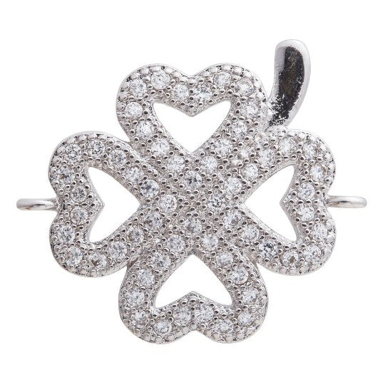 14K Gold Filled Micro Paved CZ Clover Leaf Nature Connector in Gold &amp; Silver | F275