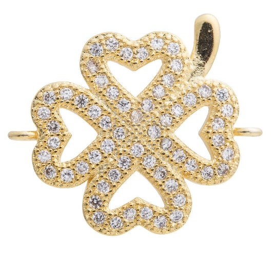 14K Gold Filled Micro Paved CZ Clover Leaf Nature Connector in Gold &amp; Silver | F275