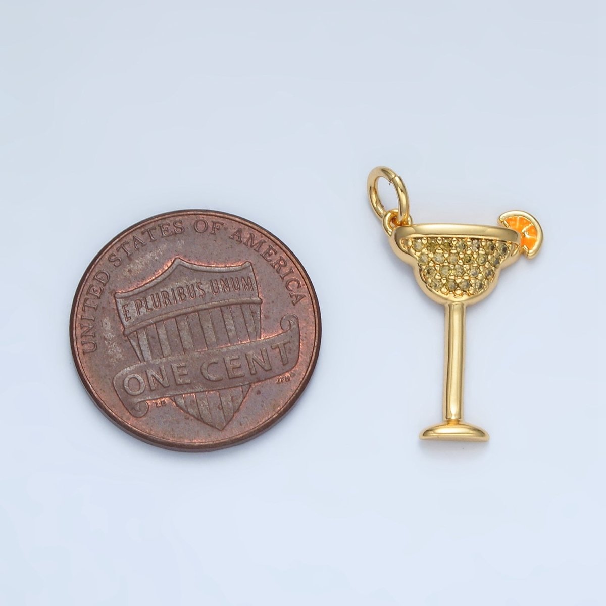 14K Gold Filled 12.5mm Micro Paved CZ Daiquiri Margarita Cocktail Alcohol Drink Charm in Gold &amp; Silver | AG617