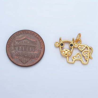 14K Gold Filled Micro Paved CZ Cow Farm Animal Open Charm | AG939