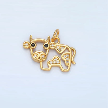 14K Gold Filled Micro Paved CZ Cow Farm Animal Open Charm | AG939