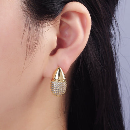 14K Gold Filled Micro Paved CZ Edged Teardrop Stud Earrings | Q040