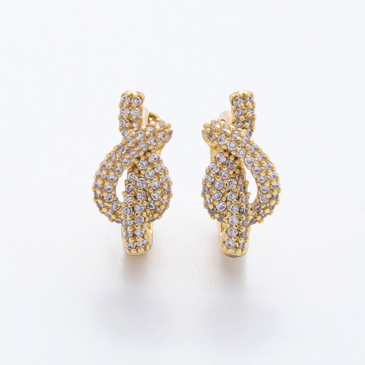 14K Gold Filled Geometric Micro Paved CZ Knot Huggie Earrings | AJ232