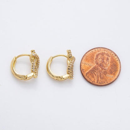 14K Gold Filled Geometric Micro Paved CZ Knot Huggie Earrings | AJ232