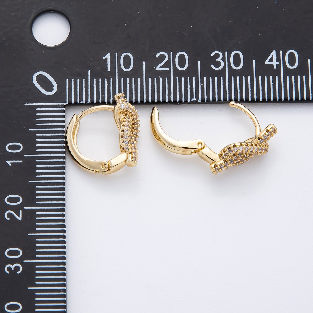 14K Gold Filled Geometric Micro Paved CZ Knot Huggie Earrings | AJ232
