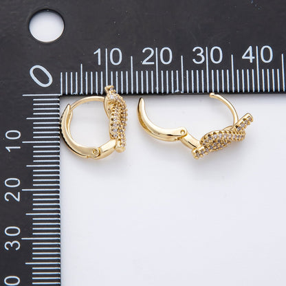 14K Gold Filled Geometric Micro Paved CZ Knot Huggie Earrings | AJ232