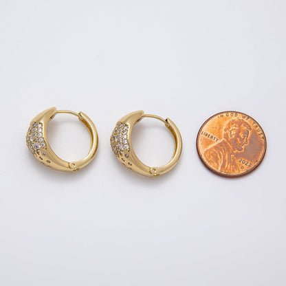 14K Gold Filled Micro Paved CZ Gradient Wide Dome Hoop Earrings | Earrings-00268
