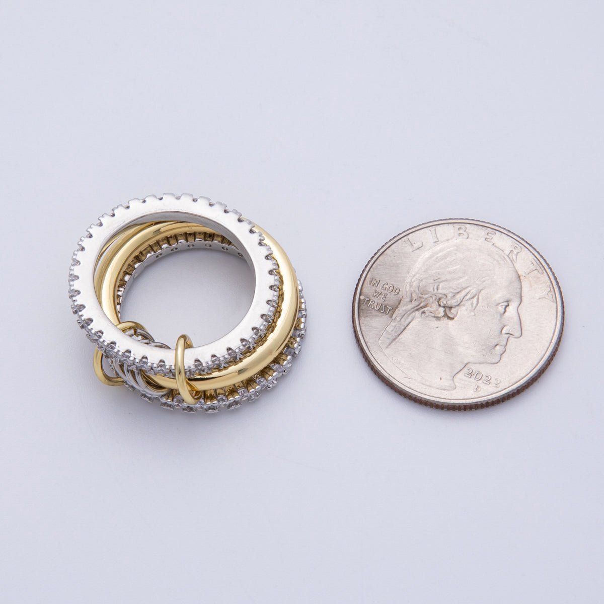 14K Gold Filled Micro Paved CZ Interlock Stacked Mixed Metal Ring | O1676